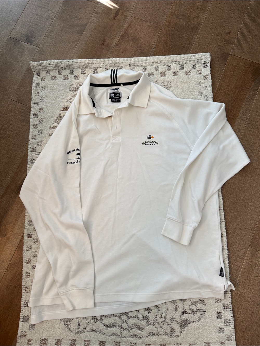 Men's White Long-Sleeve Gold Polo